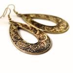 Vintage Gold Floral Engraved Drop Earrings