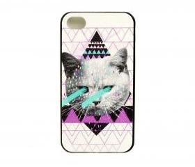 Laser-eyed Cat on Geo Pyramids iPhone 4/4s or 5 Case