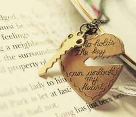 'He who holds the key can unlock my heart' Pendant Necklaces (Set of 2)
