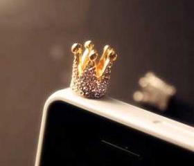 Golden Crown with Rhinestones Earphone Plug / Anti-Dust Cap
