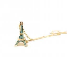 Mint Green Tiny Eiffel Tower Necklace