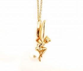 TinkerBell on Pearl Pendant Necklace