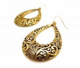 Ethnic Teardrop Floral Engraved Drop Earrings