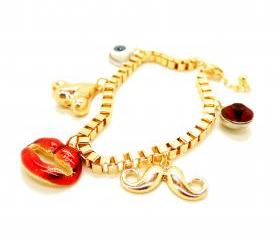  Eye Nose Lips Moustache Golden Charm Bracelet
