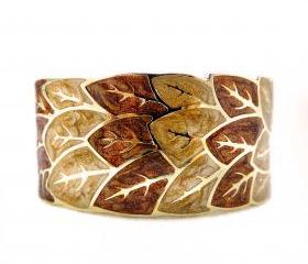 Leaves Print Golden Enamel Thick Cuff
