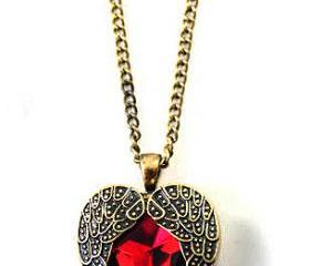 Feather Red Gemstone Heart Necklace