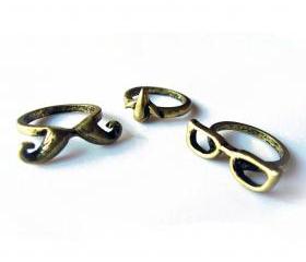 Eye Nose Moustache Ring Set
