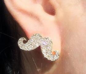  Sparkling Moustache Stud Earrings with Rhinestones