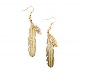 Golden Feathers Drop Earrings