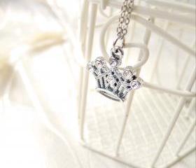 Rhinestones Silver Crown Necklace