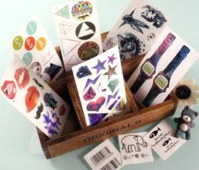 Galaxy, Cats and Unicorns Tattoo Stickers (Pack of 9!)