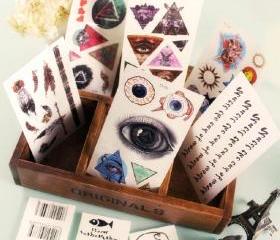 Eyes, Pyramids and Feathers Tattoo Stickers (Pack of 9!)