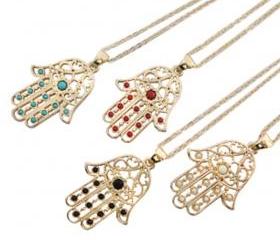 Carved Out Beads and Hamsa Hand Necklace